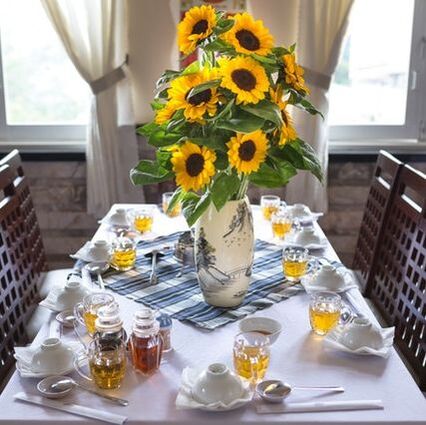 dining table with sunflowers